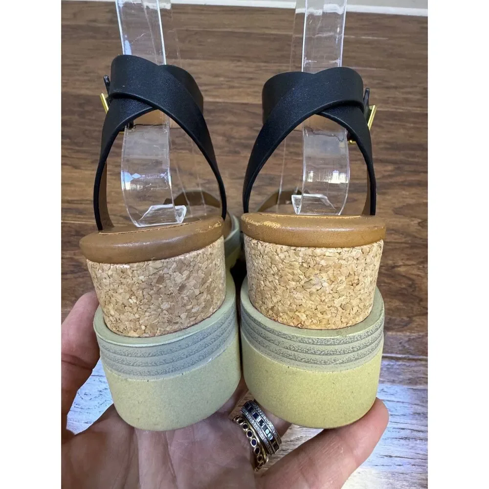 SEE BY CHLOE Robin Wedge Sandal, Lug Sole, Cork, Sz 36.5